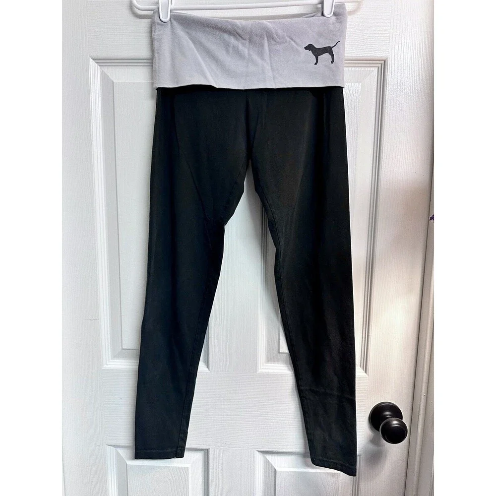 VICTORIA SECRET PINK Y2K LOT OF 2 LEGGINGS FOLDOVER YOGA BLACK Sz S SKINNY LEG - Picture 2 of 9